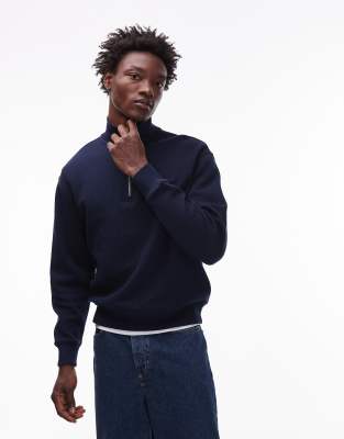 Sweatshirt in Marineblau mit kurzem Reißverschluss Marineblau 54