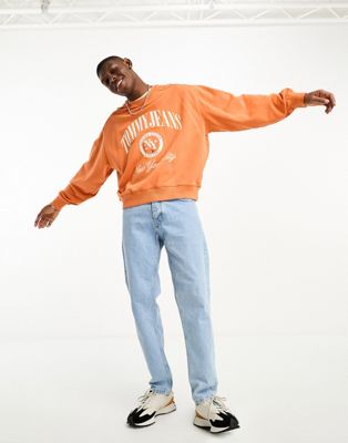 Tommy Jeans boxy varsity crew sweatshirt in orange - ASOS Price Checker