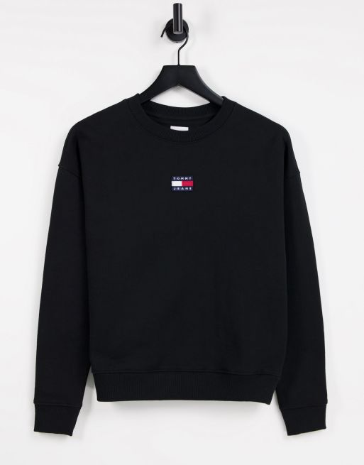 Tommy Jeans – Sweatshirt in Schwarz mit Flaggenlogo