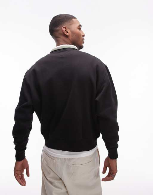 Tommy Jeans – Sweatshirt in Schwarz mit linearem Logo und kurzem Reißverschluss, 4 von 4