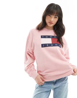 Tommy Jeans - Sweatshirt in verwaschenem Rosa mit Flaggenlogo