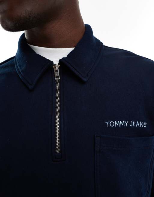 Tommy Jeans - Sweatshirt med lille logo og 1/4 lynlås i forvasket marineblå, 2 af 4