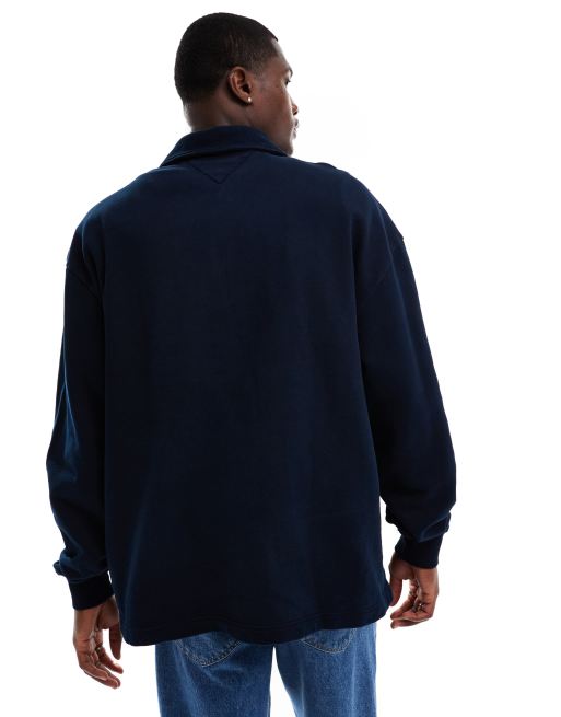 Tommy Jeans - Sweatshirt med lille logo og 1/4 lynlås i forvasket marineblå, 4 af 4