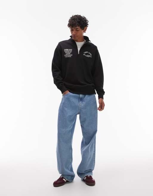 Tommy Jeans - Sweatshirt met dubbel logo en korte rits in zwart, 3 van 4