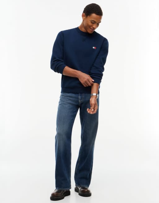 Tommy Jeans Sweatshirt mit Badge, Fleece und Rundhalsausschnitt in Dunkelblau, 2 von 7