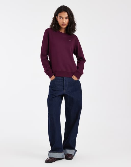 Tommy Jeans Sweatshirt mit Flaggen-Logo und Rundhalsausschnitt in Burgunderrot, 3 von 4