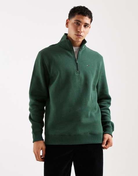 Tommy Jeans - Sweatshirt van fleece met 1/4 rits in groen - view 1