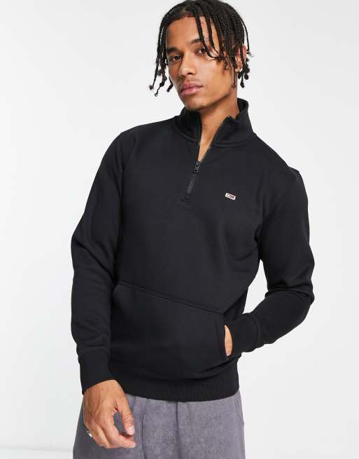 Tommy Jeans - Sweatshirt van fleece met korte rits en vlaglogo in zwart
