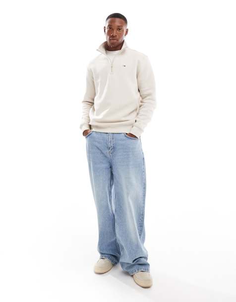 Tommy Jeans - Sweatshirt van fleece met opstaande boord en 1/4 rits in gebroken wit - view 1