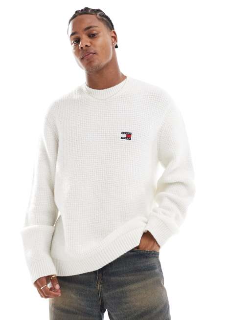 Tommy Jeans – Sweter o waflowej teksturze w kolorze złamanej bieli