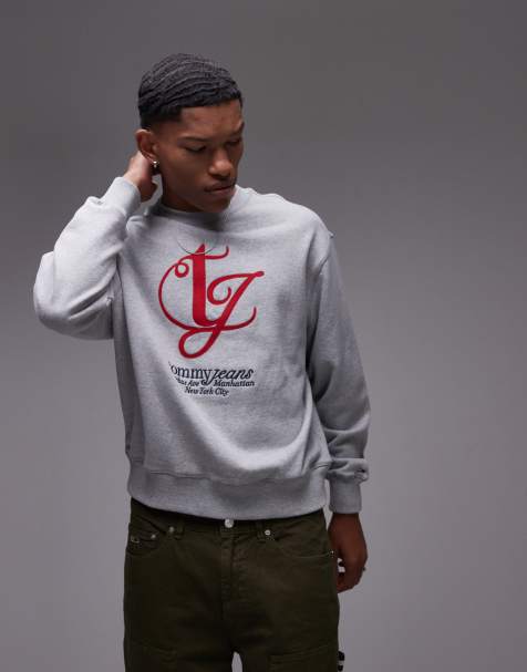 Tommy Jeans swirl red logo sweatshirt in gray - view 1