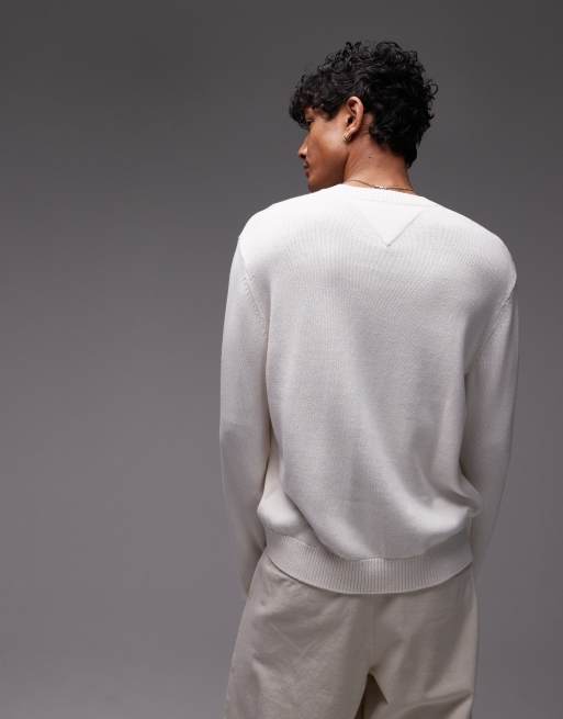 Tommy Jeans swirly intarsia knit jumper in white and red, 2 of 4
