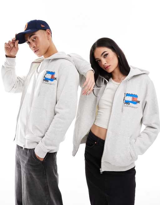 Tommy Jeans – Szara bluza z kapturem unisex o regularnym kroju zapinana na zamek z nadrukiem graffiti
