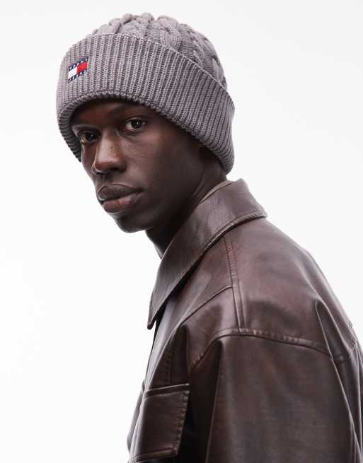 Tommy Jeans – Szara czapka z dzianiny o splocie warkoczowym, 3 z 3