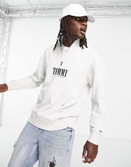Tommy Jeans – Szara melanżowa bluza o luźnym kroju z logo i suwakiem pod szyją