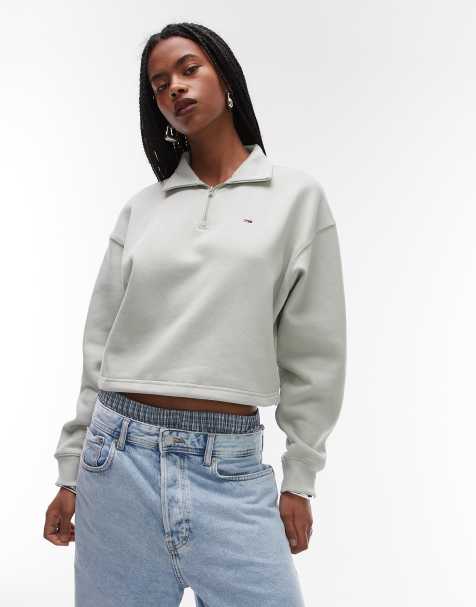 Tommy Jeans boxy crop 1/4 zip cropped jumper in sage