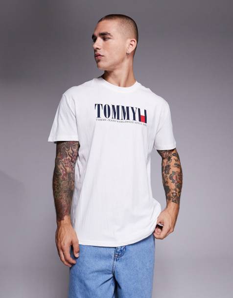 Tommy Jeans - T-shirt à logo drapeau linéaire - Blanc - view 1