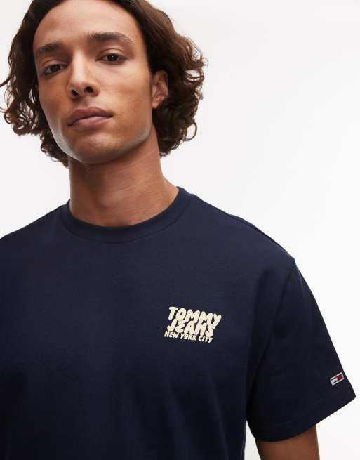 Tommy Jeans - T-shirt à logo effet bulle - Bleu marine et jaune, 2 de 4