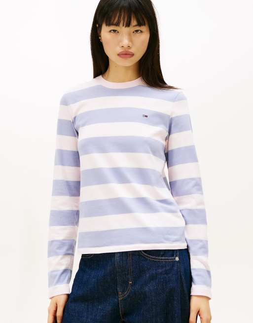 Tommy Jeans - T-shirt à manches longues en jersey à drapeau brodé - Multicolore