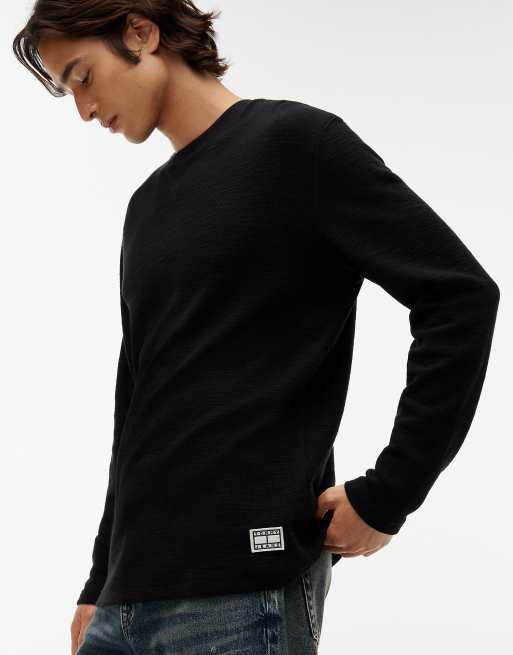 Tommy Jeans T-shirt à manches longues en maille gaufrée avec logo noir, 3 de 6