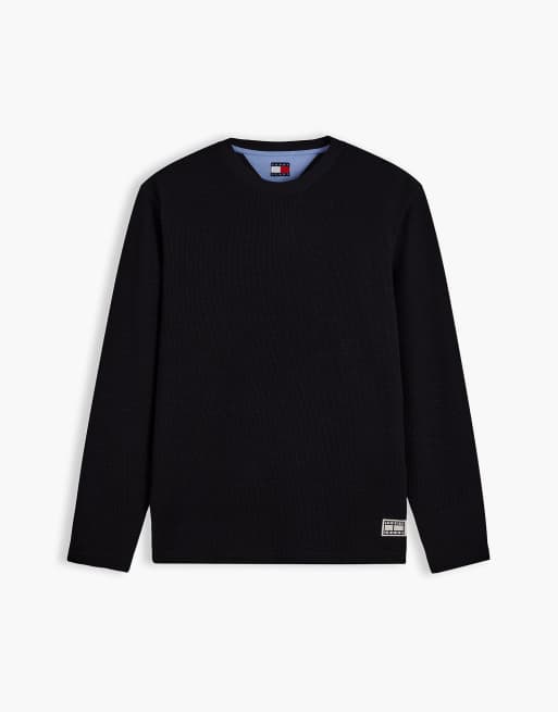 Tommy Jeans T-shirt à manches longues en maille gaufrée avec logo noir, 5 de 6