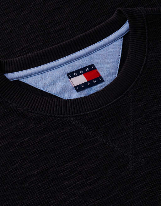 Tommy Jeans T-shirt à manches longues en maille gaufrée avec logo noir, 6 de 6