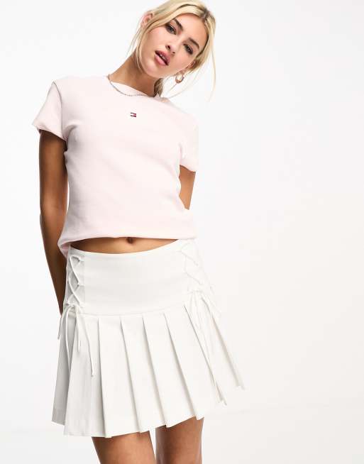 Tommy Jeans - T-shirt a maniche corte rosa chiaro con logo lineare