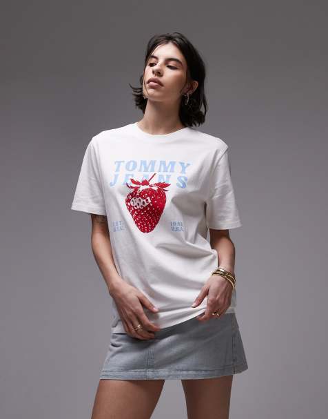 Tommy Jeans - T-shirt à motif fraise - Blanc et rouge - view 1