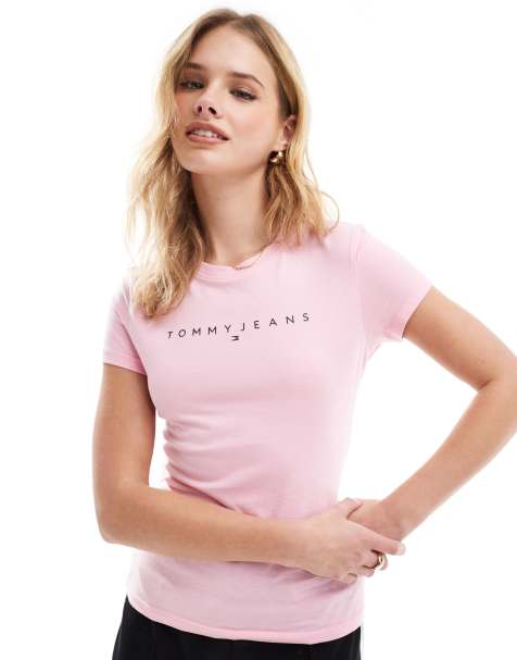 Tommy Jeans - T-shirt ajusté à logo linéaire - Rose - view 1