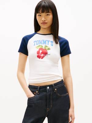 T-shirt ajusté à manches raglan et imprimé graphique - Multicolore-Blanc S