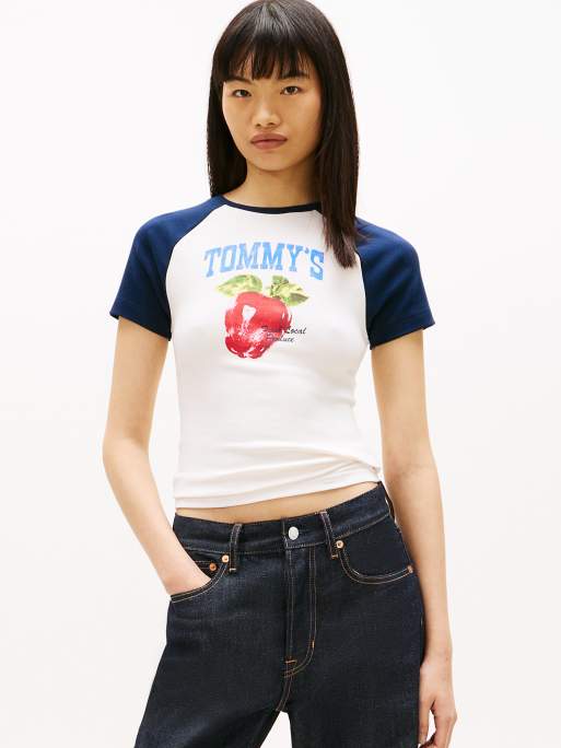 Tommy Jeans - T-shirt ajusté à manches raglan et imprimé graphique - Multicolore