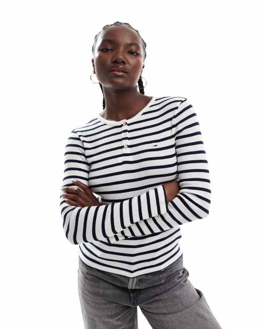 Tommy Jeans - T-shirt ajusté côtelé à manches longues - Multicolore