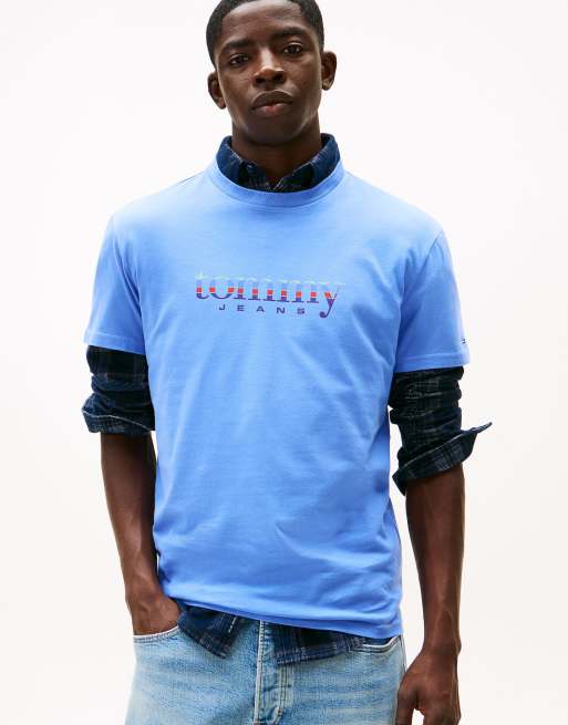 Tommy Jeans - T-shirt ajusté en jersey à logo - Bleu vif