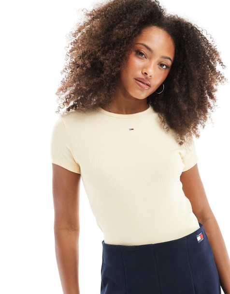 Tommy Jeans - T-shirt ajusté en tissu côtelé - Jaune - view 1