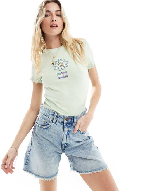 Tommy Jeans - T-shirt ajusté motif Flower Power - Vert