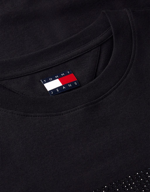 Tommy Jeans T-Shirt aus Jersey mit Strass-Logo in Schwarz, relaxed, 6 von 6