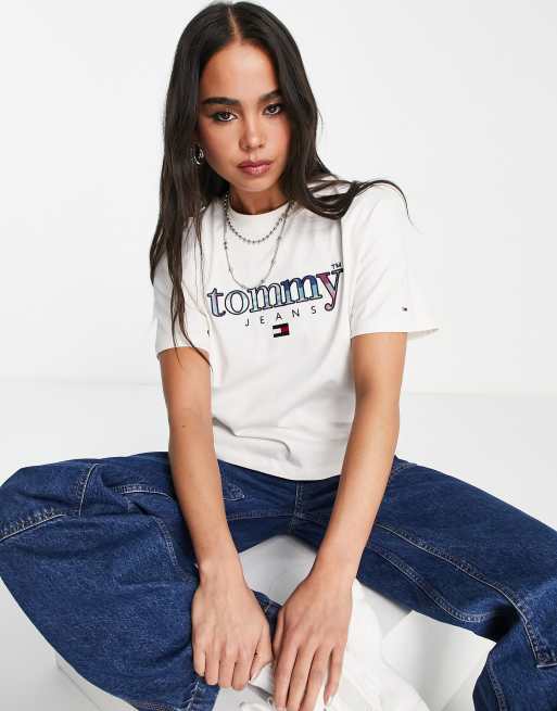 Tommy Jeans - T-shirt avec logo écossais - Blanc