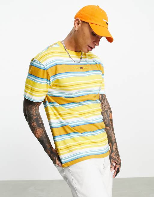 Tommy Jeans - T-shirt avec logo linéaire et rayures multicolores - Jaune pollen, 3 de 4