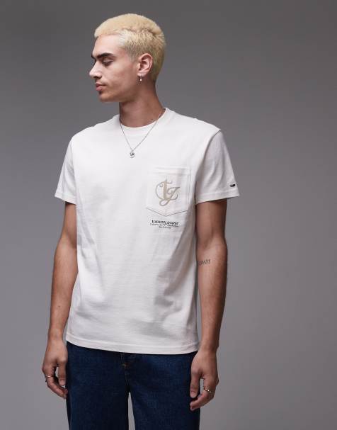 Tommy Jeans - T-shirt avec poche et logo manuscrit imprimé au dos - Blanc cassé - view 1