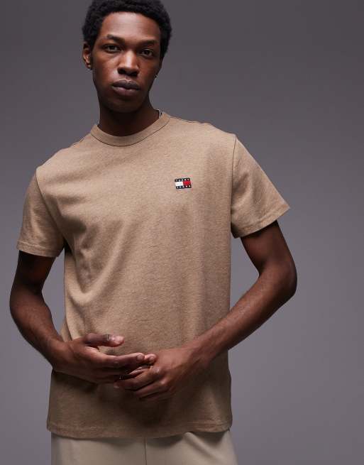 Tommy Jeans - T-shirt beige mélange regular con toppa con logo