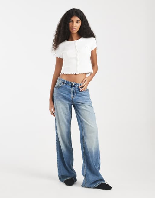 Tommy Jeans - T-shirt bianca a coste con bottoni, 2 di 4