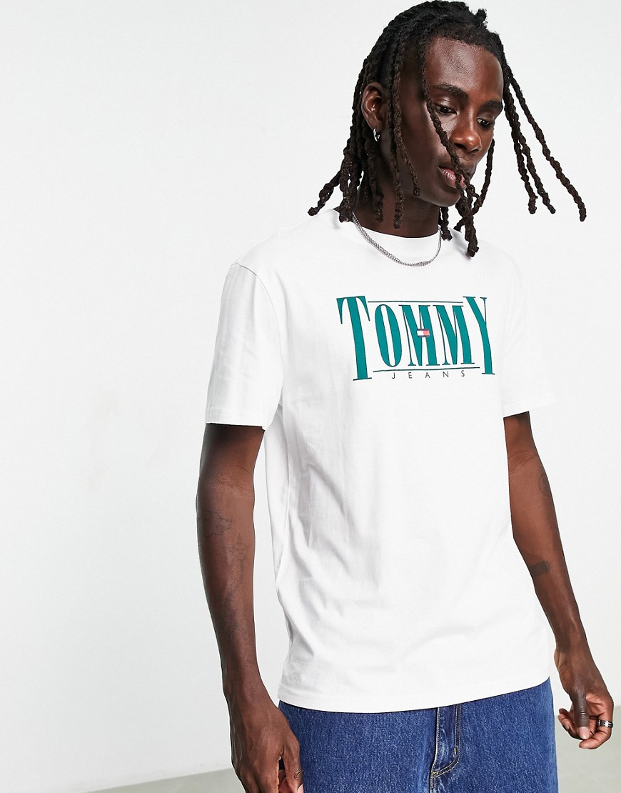 tommy jeans - t-shirt bianca classica in cotone con logo serif-bianco