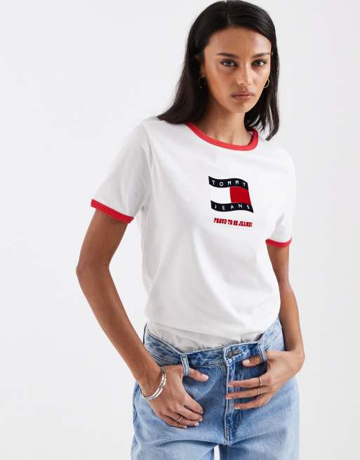 Tommy Jeans - T-shirt bianca con bordi a contrasto e logo a bandiera ondulata, 4 di 4