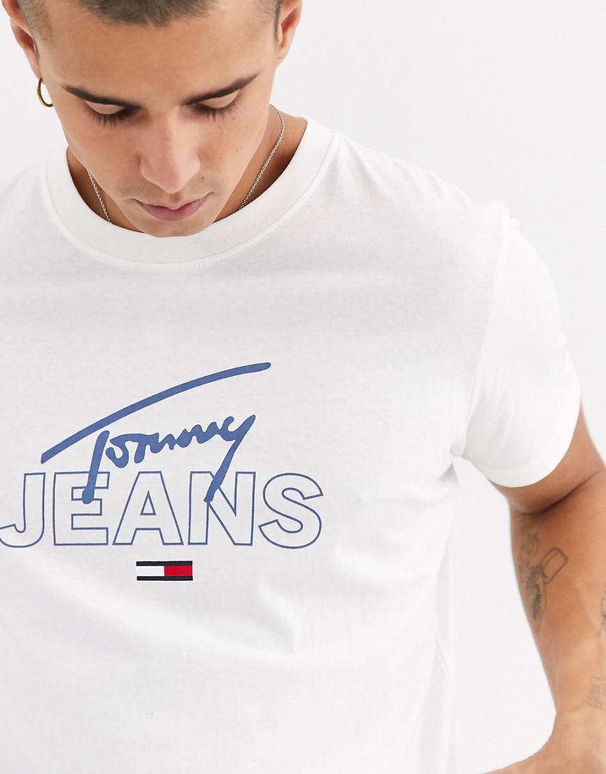 Tommy Jeans - T-shirt bianca con logo sul petto-Bianco