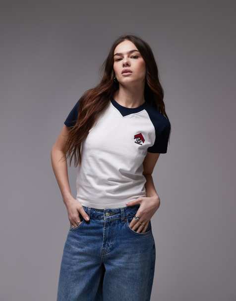 Tommy Jeans - T-shirt bianca e blu navy con maniche raglan - view 1