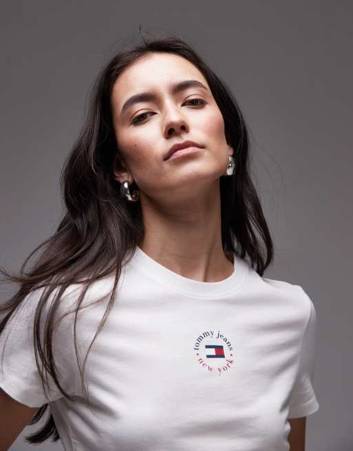 Tommy Jeans - T-shirt bianco sporco con logo a cerchio, 4 di 4