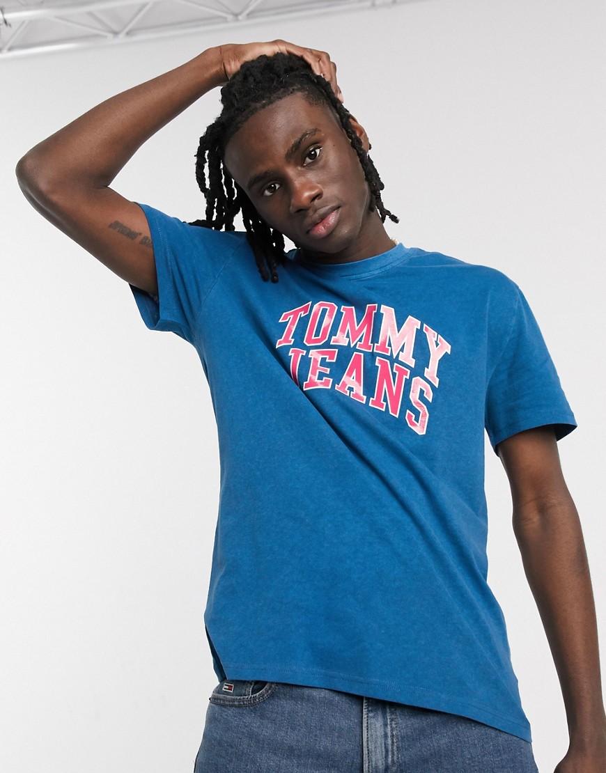 Tommy Jeans - T-shirt blu con logo stile college