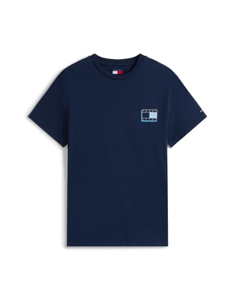 Tommy Jeans - T-shirt blu navy con bandiera del logo stile neon - view 1