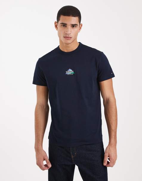 Tommy Jeans - T-shirt blu navy con logo al centro e grafica di montagne - view 1
