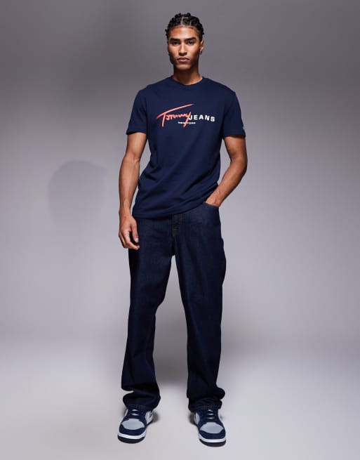 Tommy Jeans - T-shirt blu navy con logo e firma rossa, 2 di 5